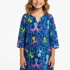 Gretchen Scott Girl Size 10/12 Blue Octopus Cotton Tunic Top Beach Coverup Dress